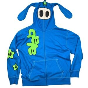 A-Lab Hoodie Women XL Blue Alien Character Ears Graphic Full Zip Streetwear